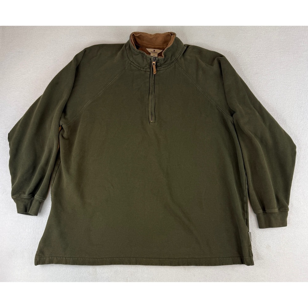 Woolrich Pullover Mens XL Green Quarter Zip Fleece Mock Neck Side Vent 8096